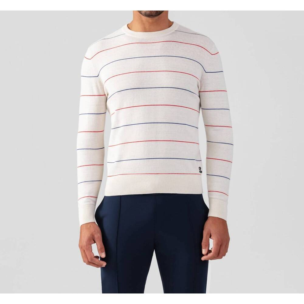 NEW RON DORFF cotton-silk cashmere sweater with tennis stripes in off white